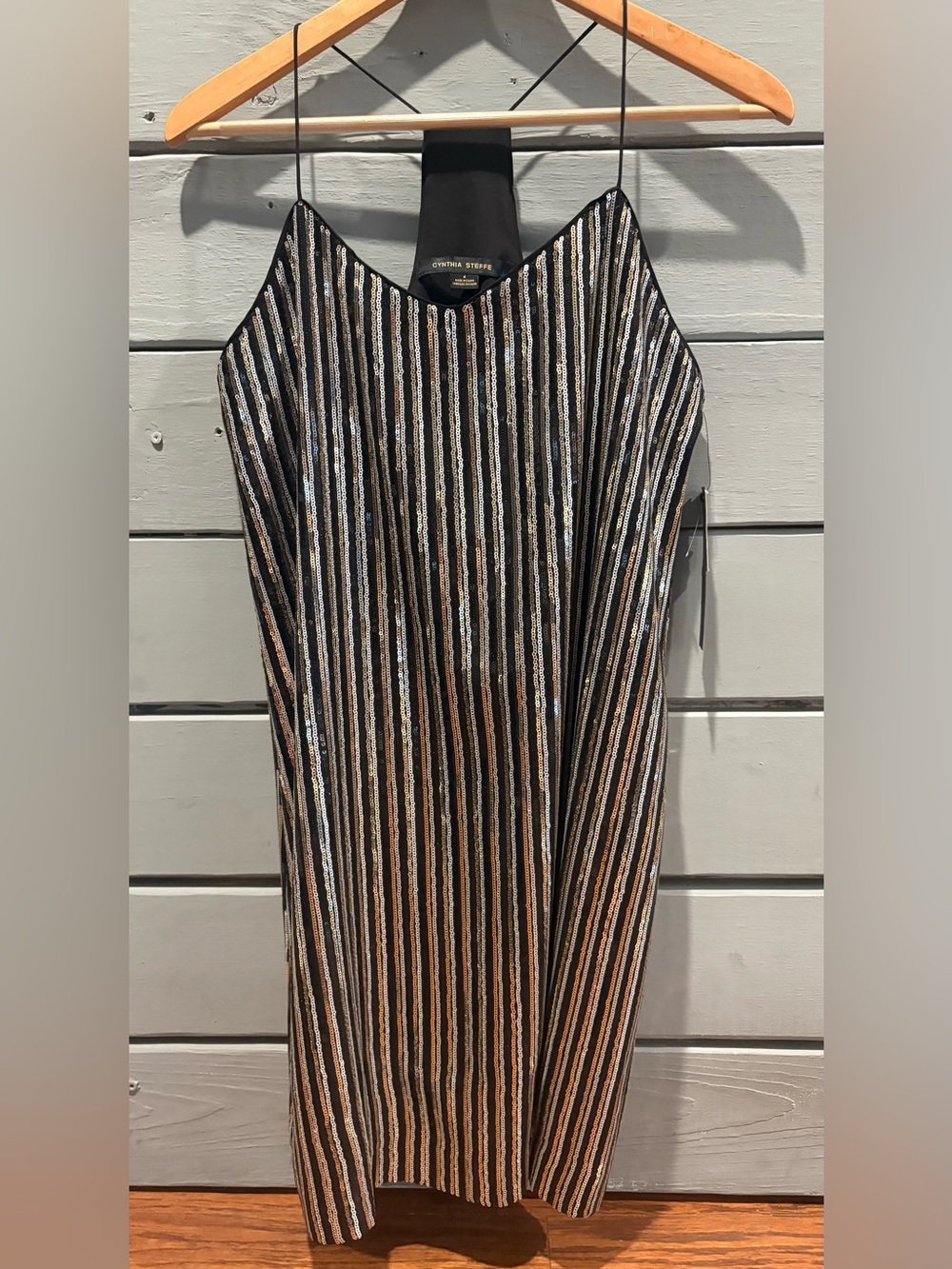 NWT Cynthia Steffe Black Metallic Striped Slip Dress